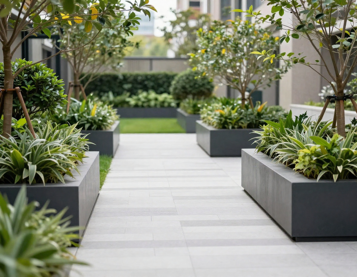 Commercial property landscaping with modern design